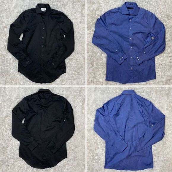 Calvin Klein & Tommy Hilfiger Dress Shirts Set of 2 Blue Black Size Small 14.5 / - Picture 1 of 15
